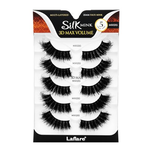 Laflare 25MM Silk Mink False Eyelashes - 5 Pairs Reusable 3D Lashes