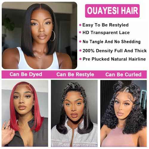 10 Inch Bob Wig Human Hair 200 Density 13x4 HD Transparent Lace Front Wigs Human Hair Pre Plucked Short Bob Glueless Straight Wigs for Women Natural Color