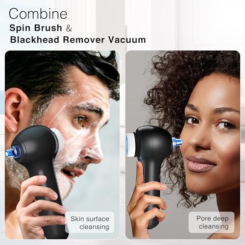 Umickoo Black Rechargeable Rotating Face Scrubber with Blackhead Removal - Waterproof, 3-in-1 Skin Care Device