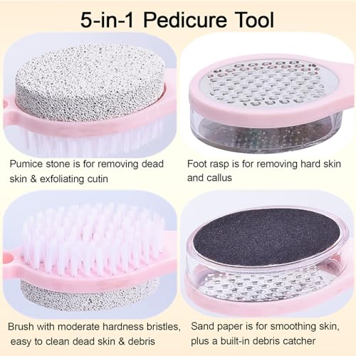 5-in-1 Foot Scrubber Brush & Pumice Stone Callus Remover Pedicure Tool