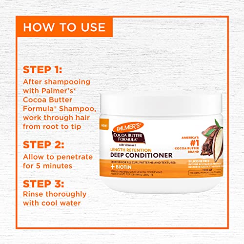 Palmer's Cocoa Butter & Biotin Length Retention Deep Conditioner, Strengthen, Nourish and Restore Elasticity and Shine, Suitable for All Curly Hair Patterns 12 Ounce