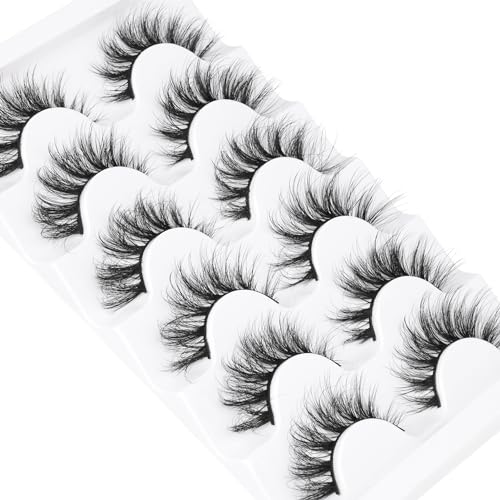 Natural Lashes Wispy Eyelashes Cat Eye False Eyelashes Strip 3D Fake Eyelashes 17MM Fluffy Faux Mink Lashes 6 Pairs