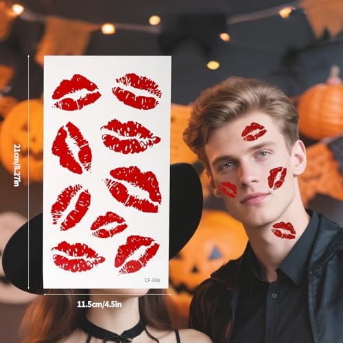 Red Lip Temporary Tattoo Stickers, 10 Sheets Waterproof Self-Adhesive
