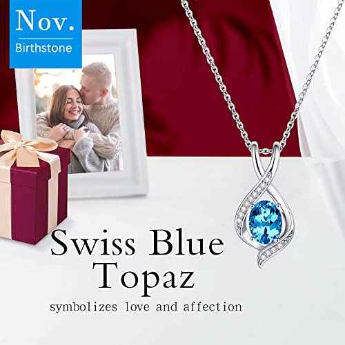 SMILEST Christmas Gifts for Women - 925 Sterling Silver Oval Sparkle Birthstone Pendant Necklace, Gemstone Pendant Anniversary Birthday Gifts for Women Wife Girlfriend Mom Grandma Birthstone Necklace