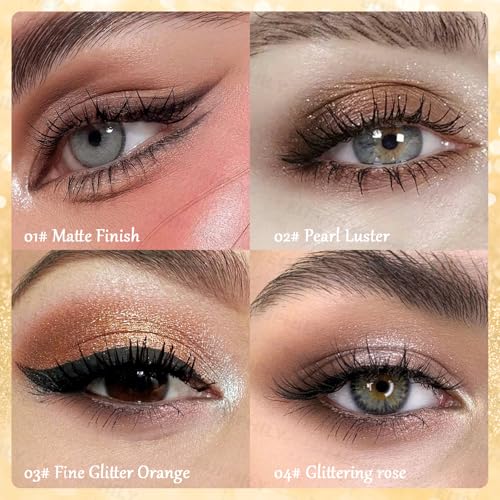 3 Color Matte Gradient Glitter Eyeshadow Stick, Cream Blendable Metallic Shimmer Eye Shadow Pencil, Lightweight Long-Lasting Eye Makeup Pen for Daily Makeup, #04 Glittering rose