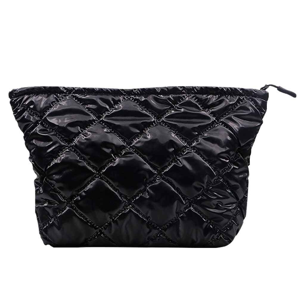 WANNES Cute Cosmetic Bag for Women, Soft and Fluffy Travel Makeup Bag with Durable Zipper, Essential Skincare and Toiletry Organizer Pouches (Black)