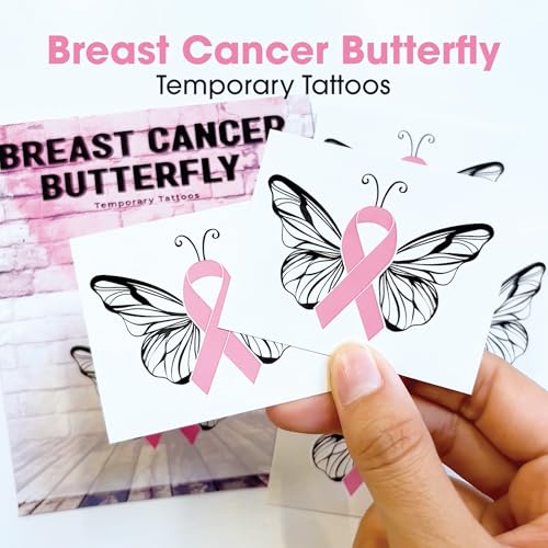 Butterfly Pink Ribbon Breast Cancer Awareness Temporary Tattoos ? 25pk ? Waterproof, Skin-Safe Designs for Events, Fundraisers & Supporters (Butterfly 25pk)