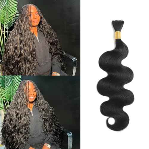 Caijuxing Human Braiding Hair 1 Bundle 100g Body Wave Bulk Human Hair for Braiding No Weft 12A Brazilian Virgin Curly Human Hair Extensions for Boho Braids 100% Remy Human Hair Extensions (22 Inch)