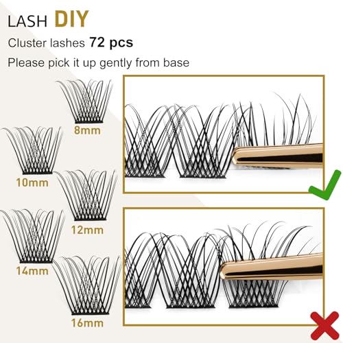 Lash Clusters B01 DIY Eyelash Extensions 72 Clusters Lashes C D Curl B&Qaugen Mega Volume Individual Lashes Eyelash Clusters Extensions Wispy Lashes Cluster DIY at Home (B01-D-8-16MIX)