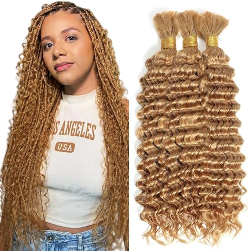#27 Honey Blonde Braiding Hair 26 Inch 3 Bundle Deep Wave