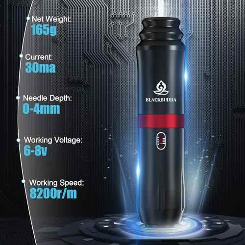 Tattoo Gun Kit for Beginners, Rotary Pen with Power Supply, Professional Ink Kit, Foot Pedal & Pigment, Light Tattoo Gun 10pcs Cartridge Needles,Complete Starter Set (Black)