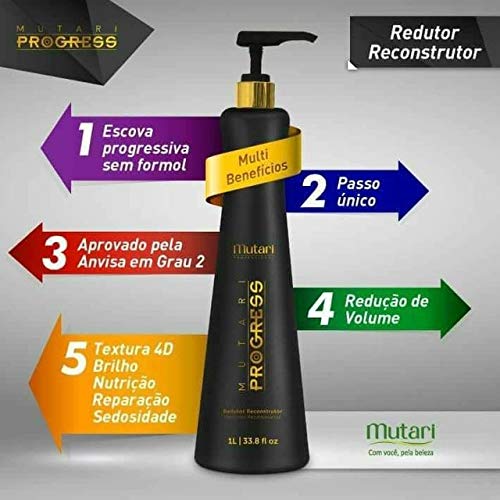 Mutari Progress Reductor Reconstructor 1L | Brazilian Keratin Treatment | Progressive Brush Hair Straightening | Smoothing System | Volume Reducer | 100% Straight | Frizzy Free