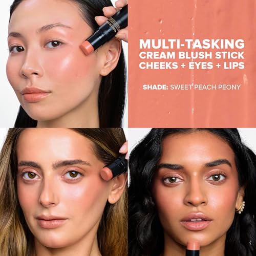 Nudestix Nudies Bloom All Over Dewy Color ? 3-in-1 Cream Blush Stick for Cheeks, Eyes & Lips with Built-In Brush | Sheer, Glossy Finish | Vegan, Long-Wear, Multi-Use Makeup