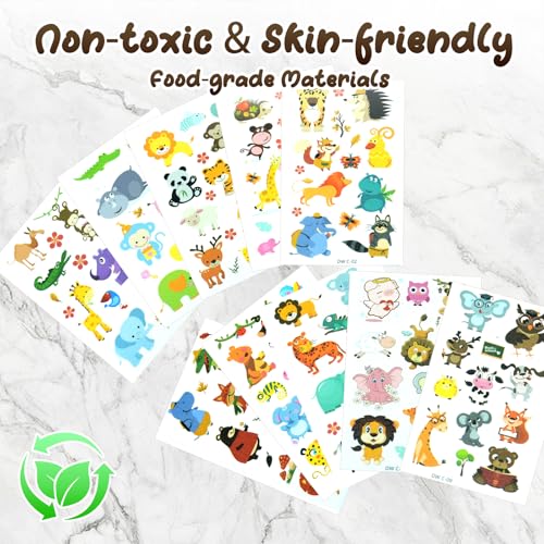 Temporary Tattoos for Kids - 10 Sheets Waterproof Animal Designs