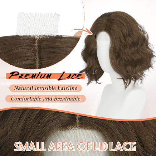 Haloo Brown Chestnut 11 Inch Wavy Lace Front Bob Wig for Women - Natural Look, Short Synthetic Hair