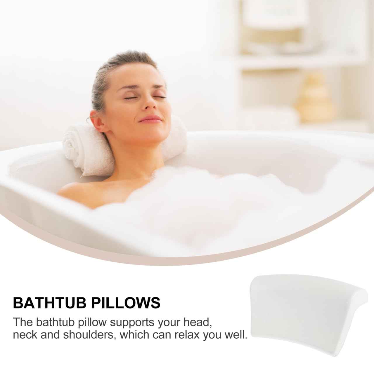 POPETPOP Bath Pillow for Tub - PU Wave Bath Pillow, White Bath Tub Pillows for Head and Neck, Waterproof Tub Pillow for Bathtub, Bath Accessories for Women Men Home, Hotel, Salon, Spa (11.59'' X 5.70'