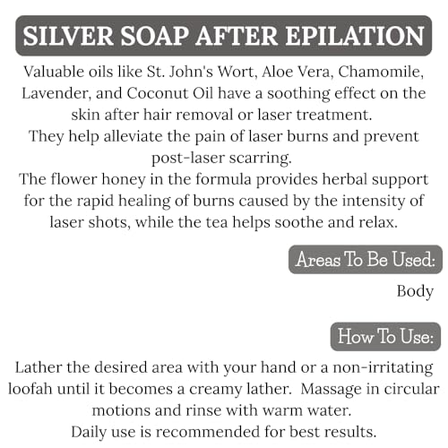 PARK & OZ Skin Recovery Soap with 104 ppm Silver Water ? Premium After-Laser & Epilation Skin Repair Bar ? Soothes Irritation & Hydrates ? All-Natural Antioxidant & Antibacterial Skincare (Silver, 4)
