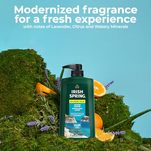 Irish Spring Active Scrub 30 oz & 5 in 1 Body Wash for Men 30 oz 4-Pack Bundle