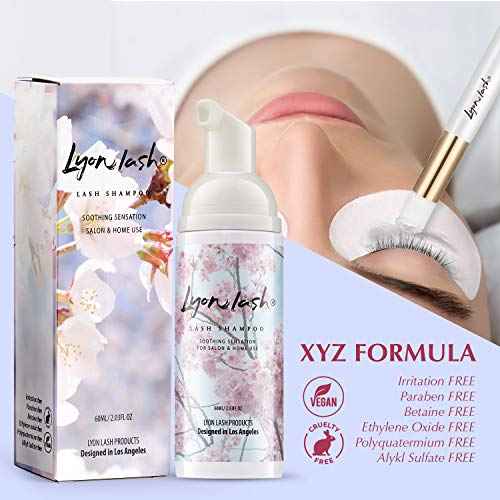 Eyelash Extension Shampoo - Lyon Lash Eyelid Foam Cleanser/Gentle Formula for Sensitive people/Paraben & Sulfate Free/Remove Eye Makeup & Oil & Dust/For Salon and Home Use (60ml without brushes)