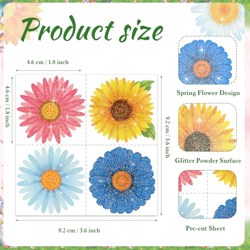 HOWAF 72pcs Glitter Flower Temporary Tattoos for Girls
