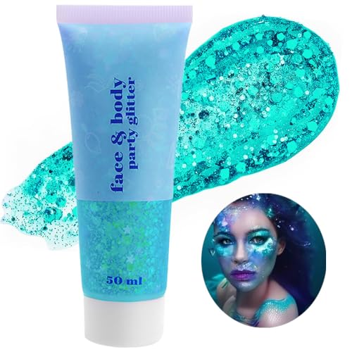 Teal Body Glitter Gel – Holographic Chunky Sequins Makeup