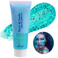 Teal Body Glitter Gel – Holographic Chunky Sequins Makeup