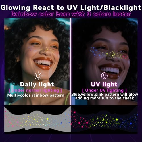 UV Glow Freckle Tattoo Stickers - 6pc Rainbow Star Set