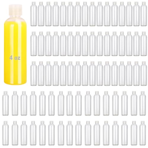 100 Pack 4 oz Plastic Squeeze Bottles with Top Flip Caps, Clear, BPA-Free, Travel-Friendly, Reusable, 120ml Capacity, Ideal for Travel, Personal Care, Sample Bottles