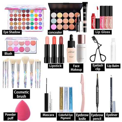 All in One Makeup Kit for Women Full Kit, Valentine's Day Gifts for Women Girls, Makeup Essential Bundle Include Eyeshadow Palette Lipstick Blush Foundation Concealer Mascara Eyebrow Pencil