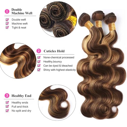 P4/27 Ombre Brown Body Wave Human Hair Bundles - 28-32 inch
