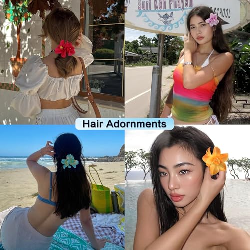 8-Piece Hawaiian Flower Hair Clips Set for Women