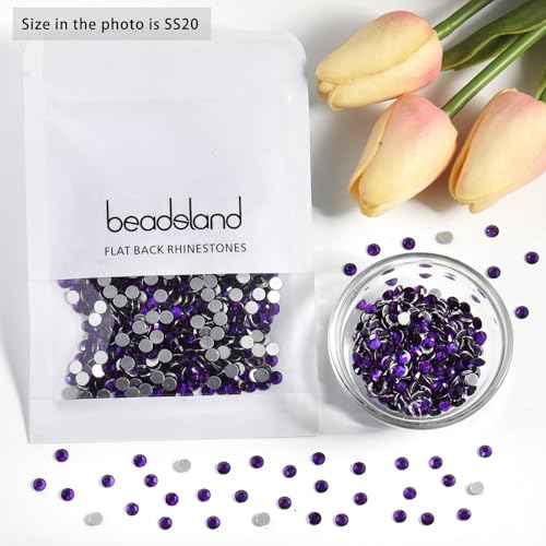 Beadsland 1440pcs Flat Back Crystal Rhinestones Round Gems for Nail Art and Craft Glue Fix, Pure Purple, SS20,4.6-4.8mm