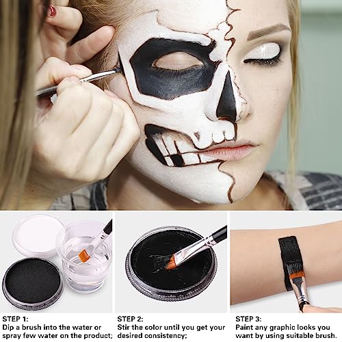 Black & White Face Paint Set with Brushes - Water Based, Non-Toxic