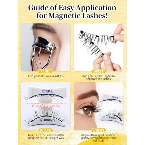 Magnetic Eyelashes with Applicator,Reusable Magnetic Lashes without Eyeliner, Glue-free False Lashes, Waterproof, Lightweight, Suit for Natural Makeup(Simple)