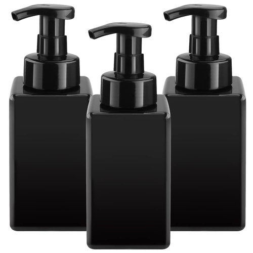 3 Pack 15oz/450ml Foaming Soap Dispenser Plastic Foam Pump Bottle Refillable Liquid Soap Container for Shampoo Body Hand Wash Bathroom Kitchen Sink - Black