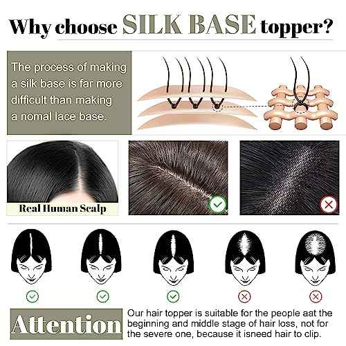 SEGO Hair Toppers for Women With Bangs Real Human Hair, 130% Density 10 * 12CM Silk Base Clip in Top Wiglet Hairpieces for Thinning Hair-14 Inch 4P27 Medium Brown&Dark Blonde