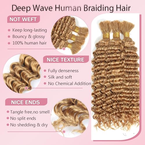 Aonbamds Blonde Human Hair Extensions 18 Inch for Braiding & Boho Hairstyles