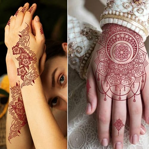 8 Sheets Brown Henna Tattoos Temporary Stickers Women Body Art Stickers for Wedding Party