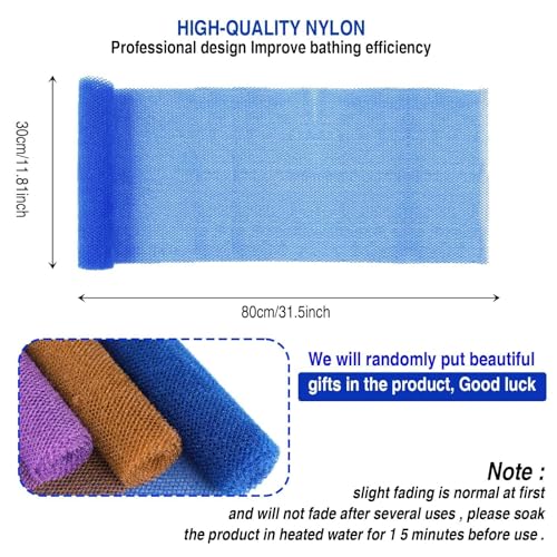UJFQBH 3-Piece African Bath Sponge Set - Long Net Exfoliating Body Scrubber in Brown, Blue, Purple