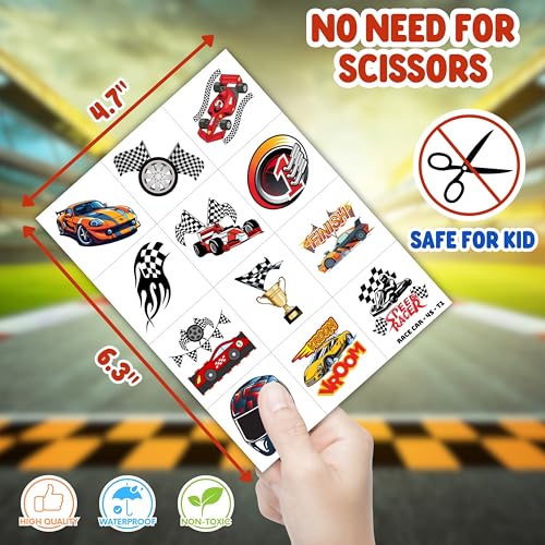 72PCS Race Car Party Favors for Kids - Car-Themed Party Supplies with 48 Pre-cut Temporary Tattoos & 24 Punch Balloons, Birthday Gifts, Goodie Bag Fillers, Classroom Rewards & Decorations