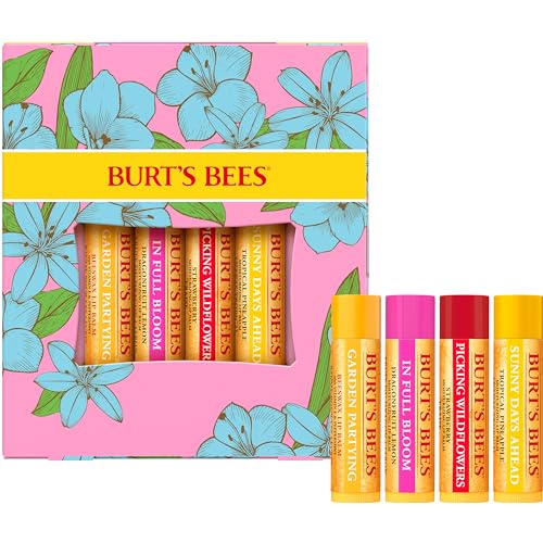 Burt's Bees Gifts Ideas - In Full Bloom Lip Balm Set, Original Beeswax, Dragonfruit Lemon, Tropical Pineapple & Strawberry, Natural Origin Lip Treatment, 4 Tubes, 0.15 oz.