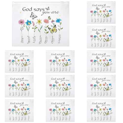 Wesiti 50 Pcs Rainbow Cosmetic Bag Inspirational Gift Motivational Quotes Christian Makeup Bag Bulk Waterproof Zipper Pouch for Women Girl Teacher Christmas Gift(God Says You Are)