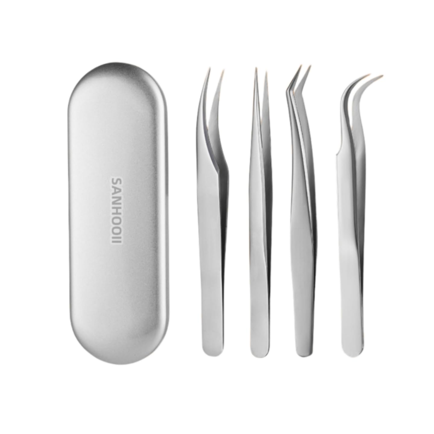 SANHOOII 4in1 Precision Stainless Steel Tweezers For Eyelash Extensions, Hair Eyebrow Remove, Blackhead removal