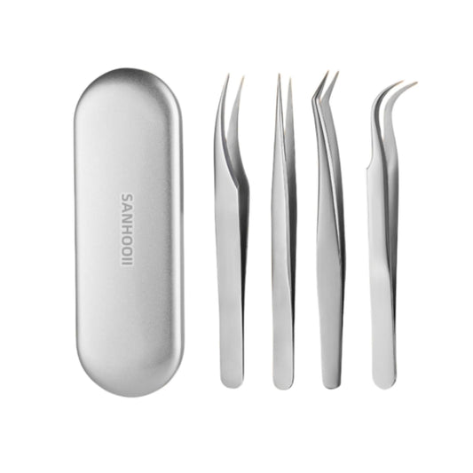 SANHOOII 4in1 Precision Stainless Steel Tweezers For Eyelash Extensions, Hair Eyebrow Remove, Blackhead removal