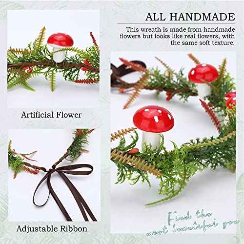 MOSTORY Green Elf Mushroom Crown - Fairy Woodland Crown Forest Flower Headpiece Floral Circlet for Women Renaissance Carnival Cosplay Photo Shoot