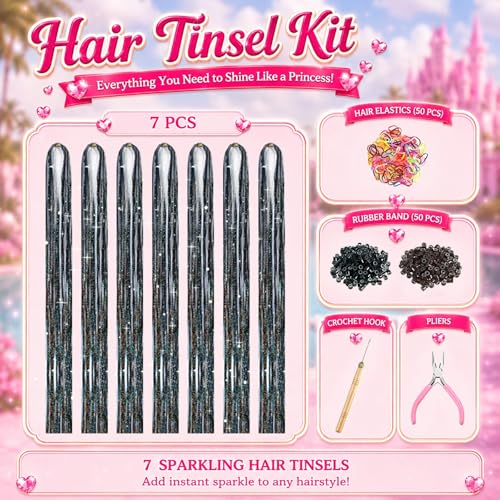 Hair Tinsel Kit - 7 Pcs Glitter Hair Extensions for Festivals