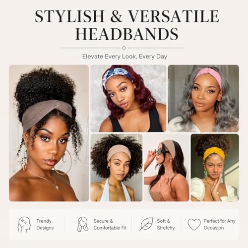 8-Pack Wide Boho Headbands for Women - Non-Slip Elastic