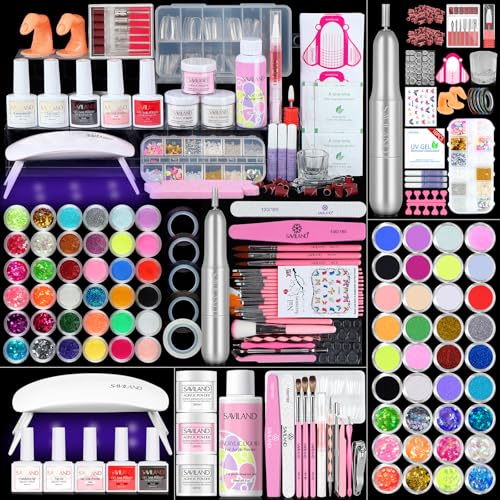SAVILAND Acrylic Nail Kit with Everything: Professional Complete Acrylic Nail Set for Beginners with Monomer Liquid Gel Nail Polish U V Nail Light Gift for Women