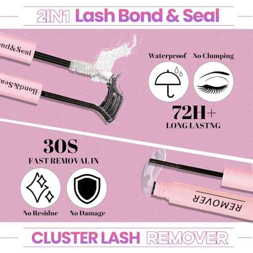 DIY Lash Extension Kit with 684pcs Lashes Clusters,1X/2X Magnification Compact Mirror with Light,Lash Bond and Seal,Eyelash Remover Tweezers Applicator Mascara Brush(50-60-80-100D)