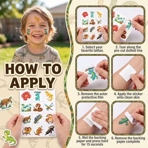 96 PCS Reptile Temporary Tattoos for Kids